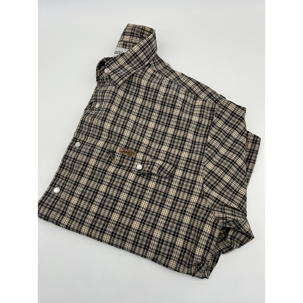 Carhartt Shirt L‎ Brown Plaid Long Sleeve Pearl Snap Outdoor Workwear Button Up